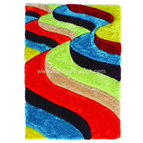Polyester mix Shaggy Rug 3D design with Multi Color